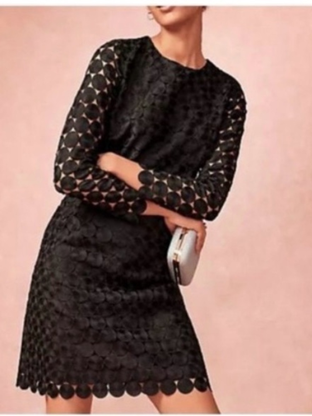 Brand New! Ann Taylor Black Dotted Overlay Sheath Dress w/ Scalloped Hem Size 4